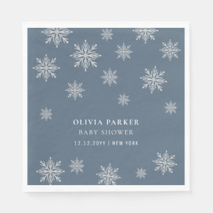 Navy Blue Boho Winter Snowflake Baby Shower  Napkin