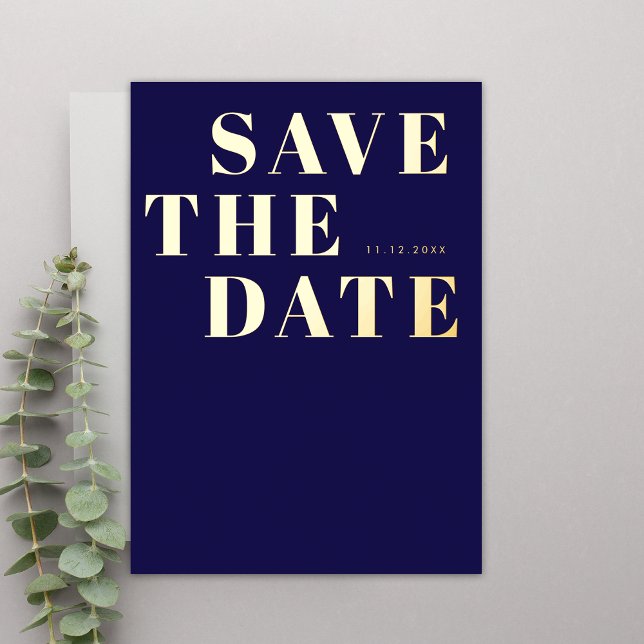 Navy Blue Bold Minimalist Wedding Save the Date (Front)