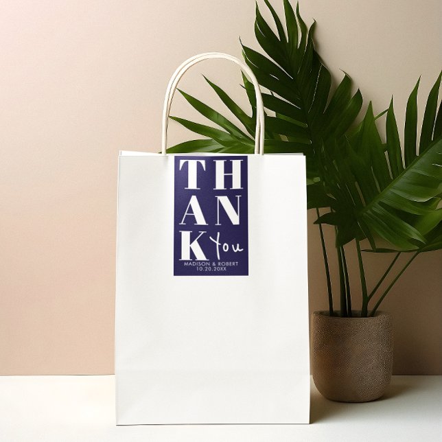 Navy Blue Bold Simple Thank You Wedding Favour Sticker (Creator Uploaded)