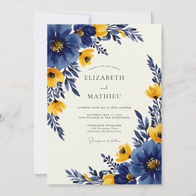 Navy Blue Bold Spring Wedding Invitation (Front)