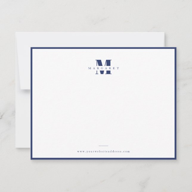 Navy Blue Border Bold Letter Simple Monogram Name Card (Front)