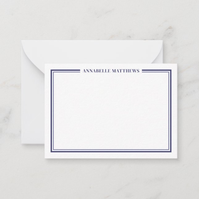 Navy Blue Border Minimalist Name Monogram Card (Front)