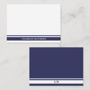 Navy Blue Border Minimalist Name Monogram Card
