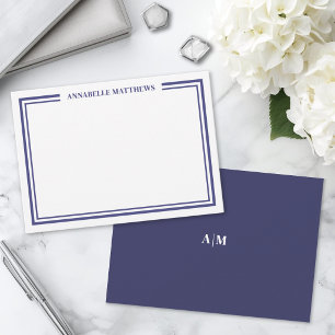 Navy Blue Border Minimalist Name Monogram Card