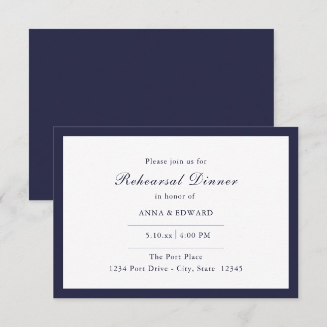 Navy Blue Border Rehearsal Dinner Invitations (Front/Back)