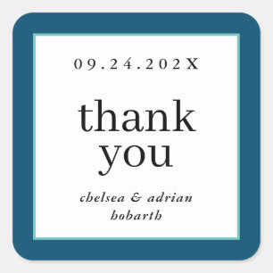 Navy Blue Border Simple Wedding Favour Square Sticker