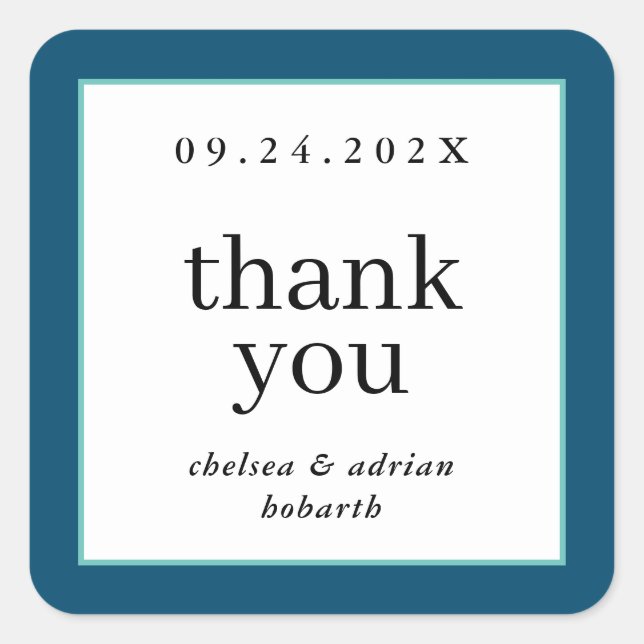 Navy Blue Border Simple Wedding Favour Square Sticker (Front)