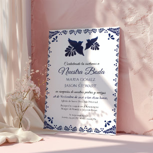 Navy Blue Botanical Minimalist Spanish Wedding Invitation