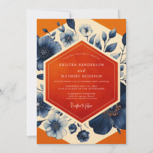 Navy Blue Botanical Romance Wedding Invitation