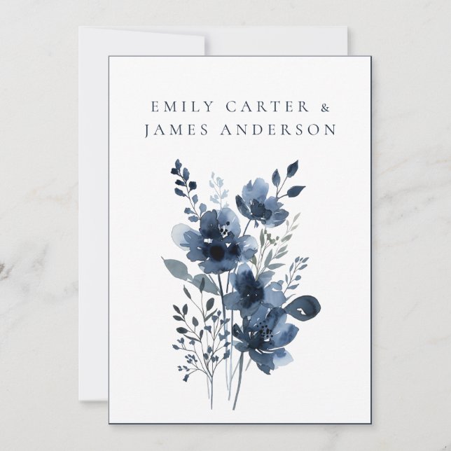 Navy Blue Botanical Wedding Invitation (Front)