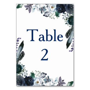 Navy Blue Bouquet Vertical 3.5" x 5" Tablecard Table Number
