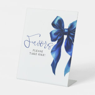 Navy Blue Bow Bridal Shower Favors Pedestal Sign