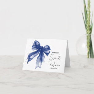 Navy Blue Bow Coquette Script Sweet 16 Thank You  Card