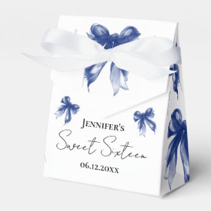 Navy Blue Bow Coquette Script Sweet 16 Thank You Favor Box