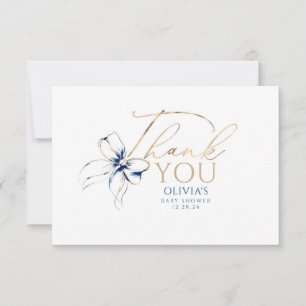 Navy Blue Bow Elegant Calligraphy Thank You