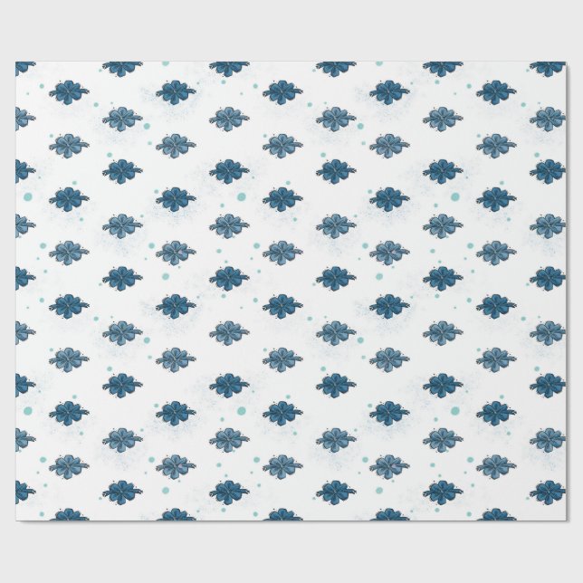 Navy Blue Bow Pattern Glossy Wrapping Paper (Flat)