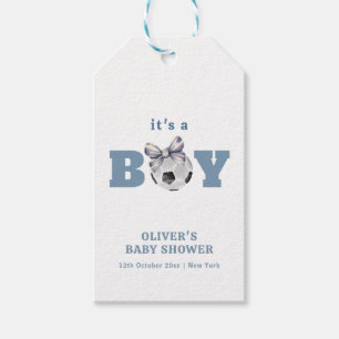Navy Blue Bow Soccer Boy Thank You Baby Shower Gift Tags