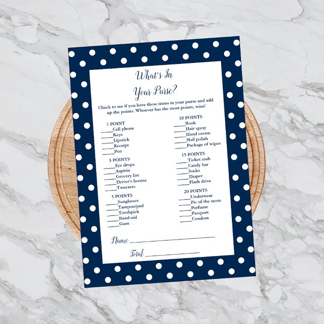 Navy Blue Bow What's In Your Purse Shower Game Invitation (Creator Uploaded)