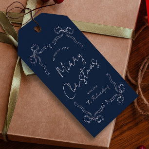 Navy Blue Bow Whimsical Unique Christmas Gift Tags