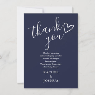 Navy Blue Boy Baby Shower Script Heart Poem Thank You Card