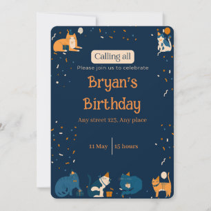 Navy Blue Boy Cat Invite