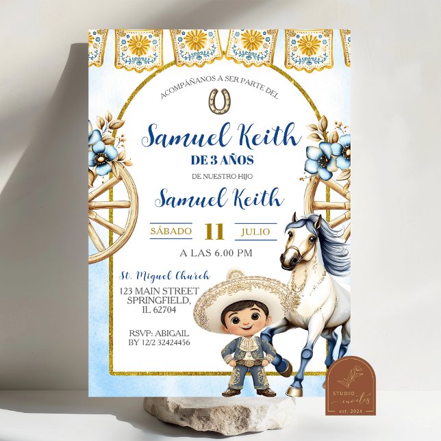 Navy Blue Boy Charro and Horse Presentacion de 3 a Invitation (Creator Uploaded)