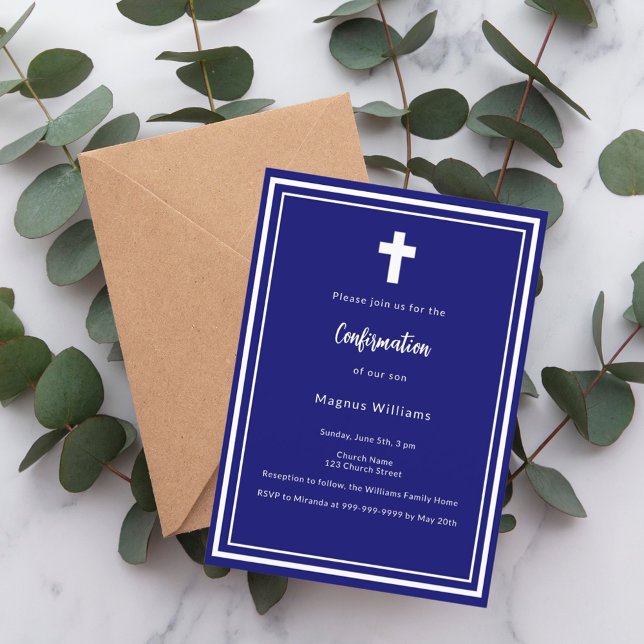 Navy blue boy Confirmation Invitation (Creator Uploaded)