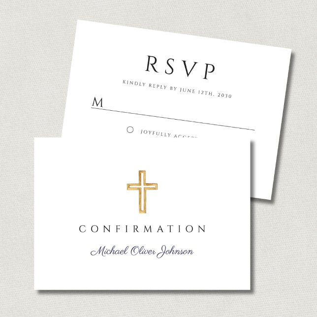 Navy Blue Boy Religious Cross Confirmation RSVP Card (Navy Blue Boy Religious Cross Confirmation RSVP Card)