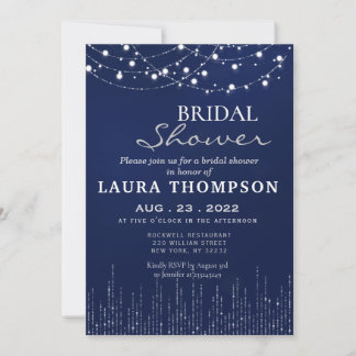 navy blue Bridal shower invitation card lights