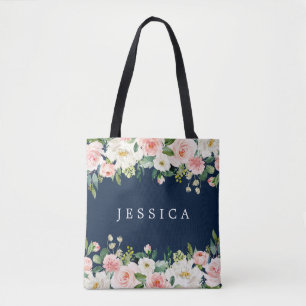 Navy Blue Bridesmaid Gift Personalized Tote Bag