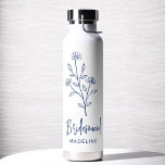 Navy Blue Bridesmaid Name Floral Bachelorette Water Bottle<br><div class="desc">Celebrate in style with our Name Hand Scripted Bachelorette Bridal Party Thermal Wine Tumbler. Featuring an elegant, personalized script design, this tumbler is perfect for keeping beverages at the ideal temperature during your bridal festivities. Crafted from high-quality, insulated materials, it’s as practical as it is chic. Ideal for bachelorette parties,...</div>