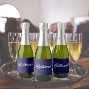 Navy Blue Bridesmaid Simple Stylized Script Sparkling Wine Label