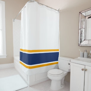 Navy Blue Bright Yellow Racing Stripes On White