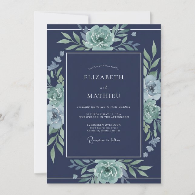 Navy Blue Brisk Winter Wedding Invitation (Front)