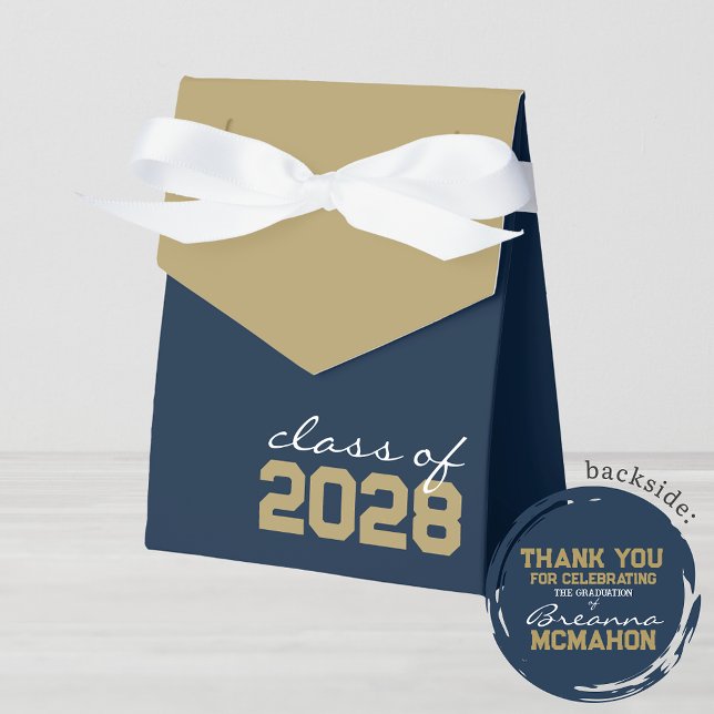 Navy Blue & Bronze Gold Graduation Favour Boxes (Navy Blue and Taupe Gold Graduation Favor Gift Boxes for any Class Year)