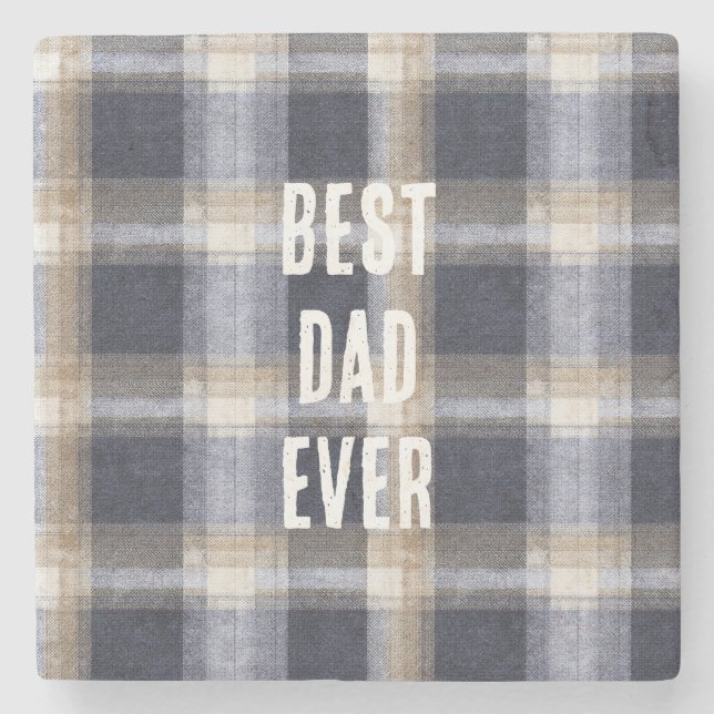 Navy Blue Brown Cream Plaid Stripes Stone Coaster (Front)