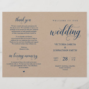 Navy Blue, Brown Kraft, Wedding Foldable Program