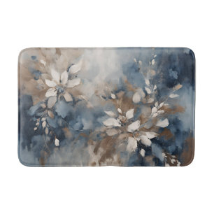 Navy Blue Brown Light Blue Modern Floral Bath Mat