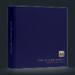 Navy Blue Brushed Gold Monogram Family Recipes Binder<br><div class="desc">Modern Brushed Metallic Gold Monogram Medallion Classic Block Typography Family Monogram Initial Name Custom Text Minimal Luxury Navy Blue Family Recipe 3 ring binder</div>