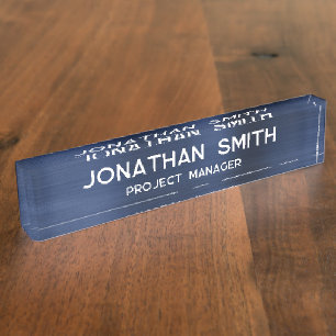 Navy Blue Brushed Metal Minimalist Name Nameplate