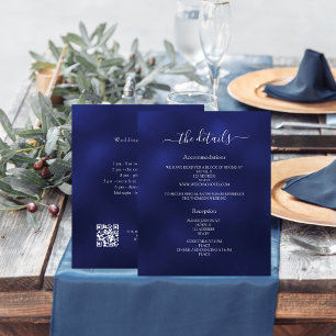 Navy blue budget wedding program details QR
