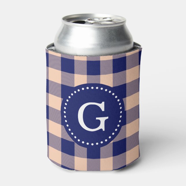 navy Blue Buffalo Plaid Can Cooler (Can Front)