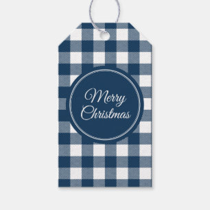 Navy Blue Buffalo Plaid Christmas Gift Tags
