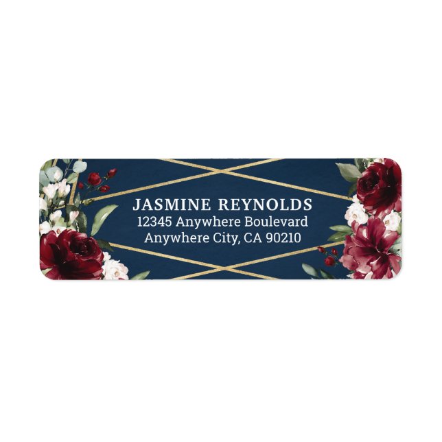 Navy Blue Burgundy Blush Pink Gold Floral Wedding (Front)