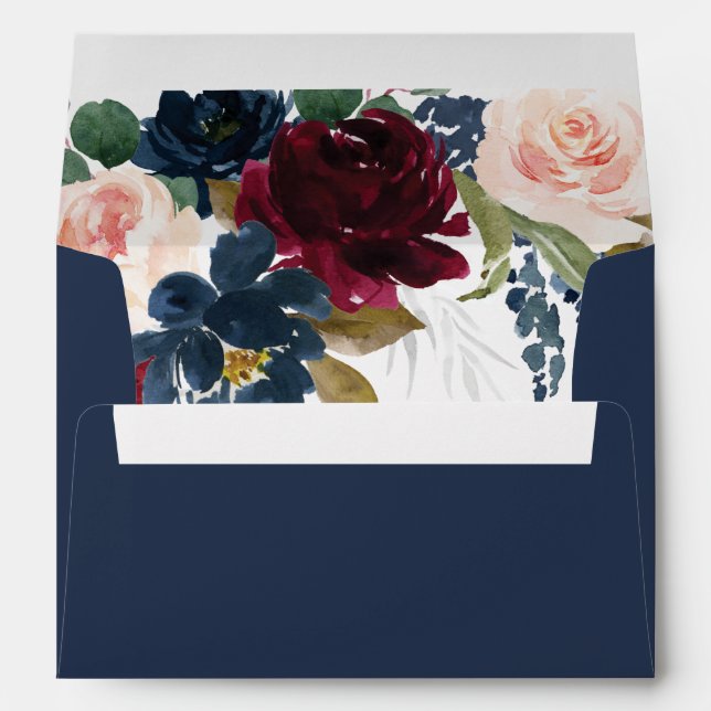 Navy Blue Burgundy Blush Pink Silver Gold Wedding Envelope (Back (Bottom))