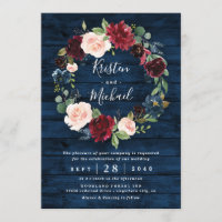 Navy Blue Burgundy Blush Watercolor Wreath Wedding