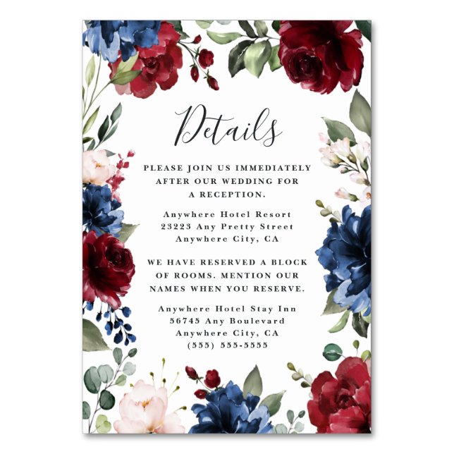 Navy Blue Burgundy Blush Wedding Enclosure Cards (Front)