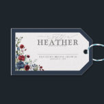 Navy Blue Burgundy Floral Bridal Shower No Wrap Gift Tags<br><div class="desc">Enclose this gift tag with your invitations for your guests to attach to their gifts. Designed to match my bestselling Elegant Navy Blue Burgundy Watercolor Floral Bridal Shower Suite, this No Wrap gift tag features the same elegant script calligraphy and text, hand painted watercolor florals, and navy blue border. The...</div>