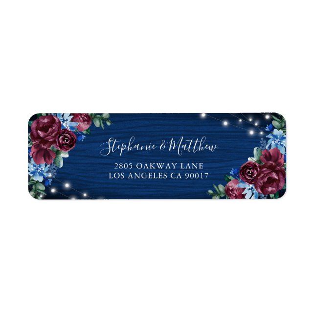 Navy Blue Burgundy Floral Lights Wedding (Front)