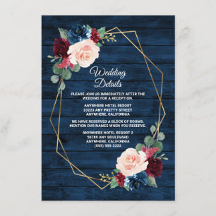 Navy Blue Burgundy Gold Blush Pink Country Wedding Enclosure Card